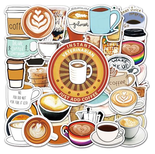 Beverage diecut 50 unique sticker pack featuring cups coffee matcha iced drinks 3