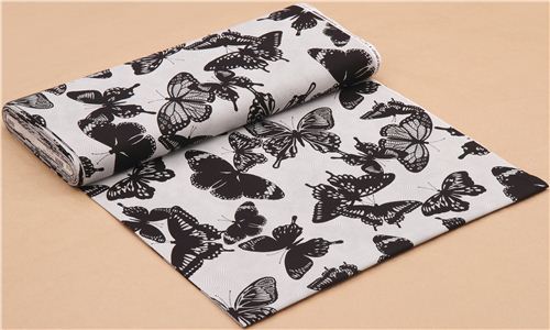 Black And White Collection butterfly animal net fabric Smoke by Robert Kaufman 4