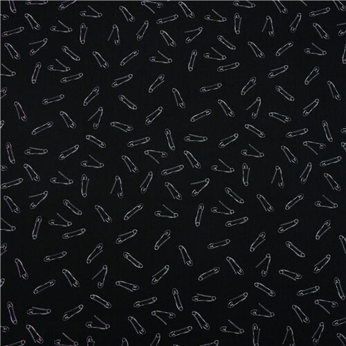 Just Pin It Black White Safety Pins Fabric by Michael Miller - modeS4u