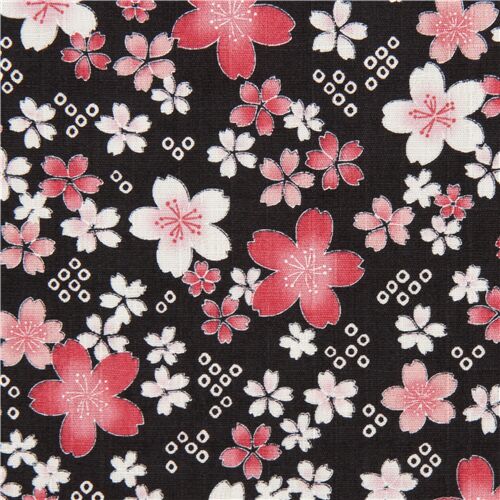 Black sakura flower dobby fabric from Japan pink cherry blossom Fabric