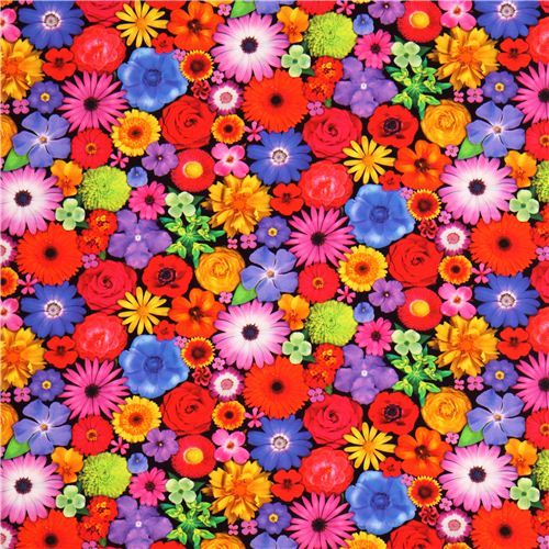 Bloominescent colorful flowers Poplin fabric Robert Kaufman 2