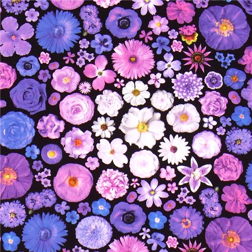 Bloominescent purple flowers Poplin fabric Robert Kaufman 1