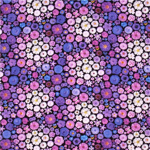 Bloominescent purple flowers Poplin fabric Robert Kaufman 2