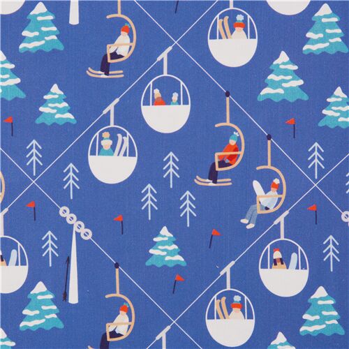 Cotton Quilt Fabric Christmas Blue Snow Day Stripe Kids c4543