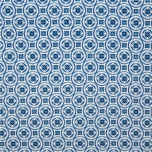 Blaue Kreise Mini Blumen geometrisches Design Stoff