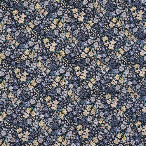 Fat Quarter (50 x 55 cm) Blue cotton lawn fabric small garden flowers