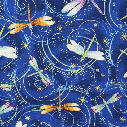 Blue dragonfly fabric by Timeless Treasures with metallic swirling ...