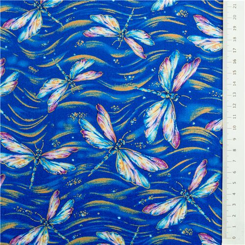 Blue pink yellow white dragonfly fabric Timeless Treasures - modeS4u