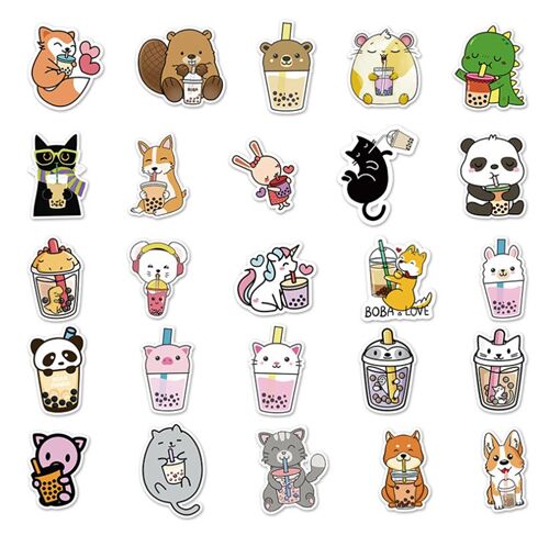 Boba animal sticker pack cute diecut flakes 50 unique designs - modeS4u