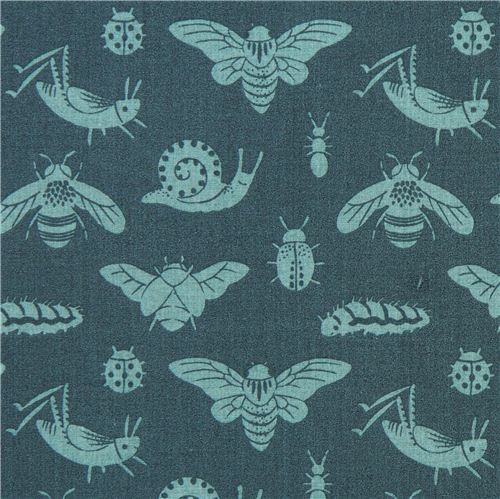 Bugs Tonal Blue insect bug animal birch organic fabric from the USA 1