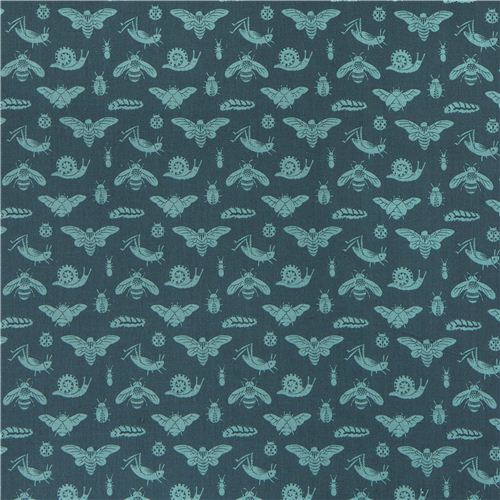 Bugs Tonal Blue insect bug animal birch organic fabric from the USA 2