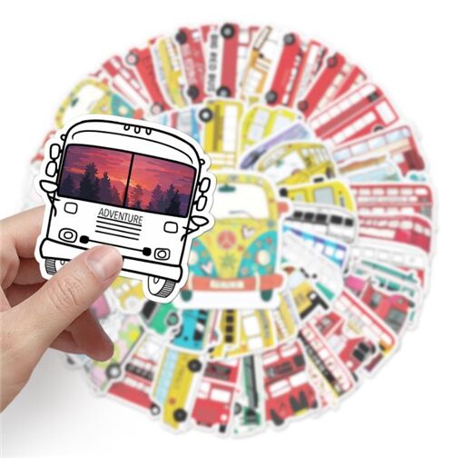 Bus 50 unique designs diecut stickers schoolbus London red vintage transport 4