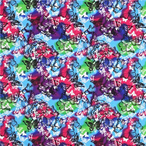 Butterfly cotton fabric blue purple green pink patches spots modeS4u