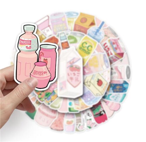 Canned drinks diecut 50 unique sticker pack yogurt drinks bottles beverages  - modeS4u