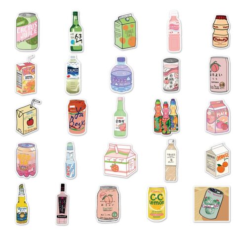 Canned drinks diecut 50 unique sticker pack yogurt drinks bottles ...