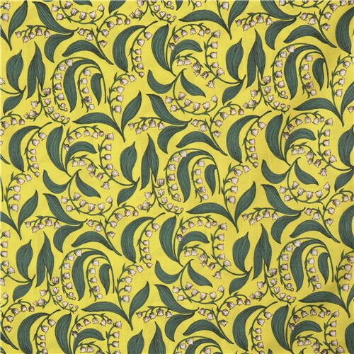 Tela sabanera amarillo verde Japón con flor muguete verde Tela