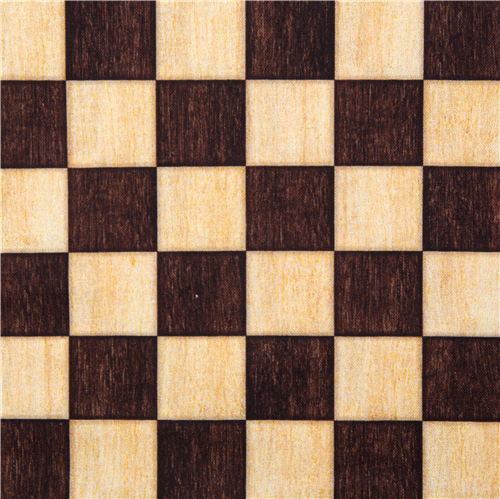Remnant (37 x 112 cm) - Chessboard wooden texture fabric brown squares USA  cotton - modeS4u