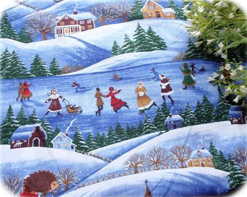 Christmas Fabric snowy landscape and lake half yard 1