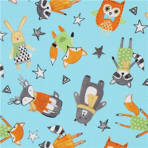 Christmas fabric in light blue with winter animals by Robert Kaufman ...