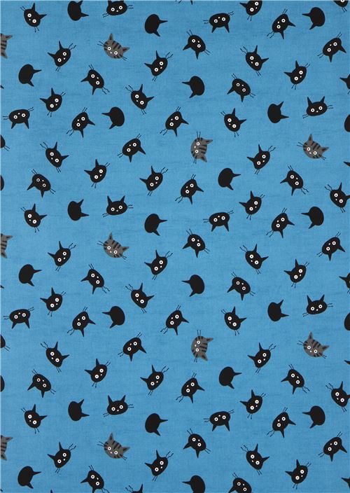 Tela azul oxford Cocoland japonesa con caras de gato 2