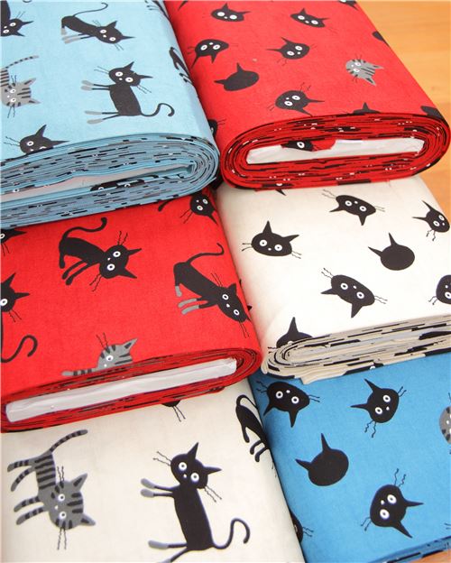 Tela azul oxford Cocoland japonesa con caras de gato 4