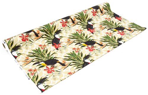 ABAKUHAUS Fenicottero Tessuto a Metraggio, Uccelli indigeni Exotic, Tessuto a Maglia Elasticizzato per Abbigliamento, Cucito e Arti, 3 m, Rosa Pallido Giallo Bianco