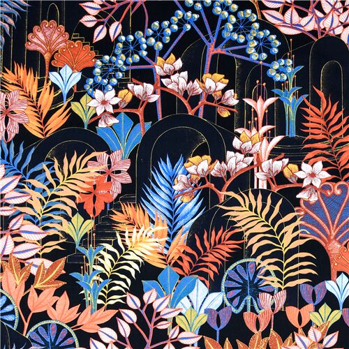 Dark Colorful Fantasy Floral Fabric by Stof France - modeS4u
