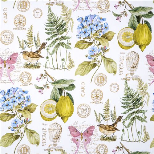 Colorful nature travel print by Stof France white cotton fabric - modeS4u