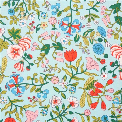 Colorful wild flowers on light blue cotton Liberty Fabrics UK - modeS4u