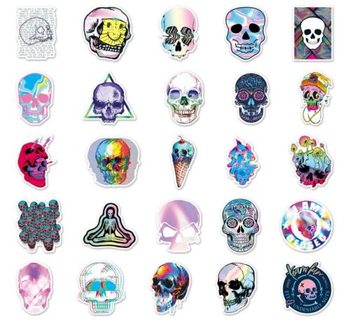 Colourful skulls diecut sticker pack 50 unique flakes designs - modes4u