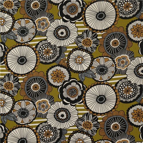 Cream White Cotton Fabric 100% Cotton Fabric Natural Cotton Fabric Circle Shape with Floral and Stripe Print Fabric Fabric By The Yard
