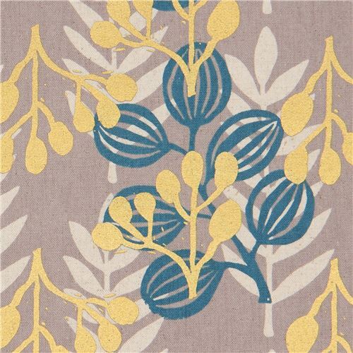 Cotton and Steel grey metallic leaf canvas fabric Fabric by Cotton