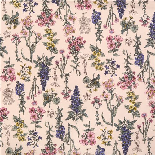 Vintage Botanical Wild Flowers Sketch Book Fabric by Japanese Indie -  modeS4u