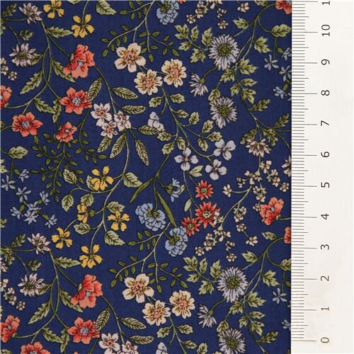  Cotton Fabric by The Yard Flower Fabric 110cm Wide Cozy Little  Flower (Navy)