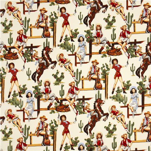 Cowboy Pin Up Women Fabric By Alexander Henry Retro Fabric Fabric Kawaii Shop Modes U