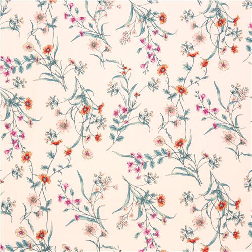 Cream cotton lawn Japanese fabric with colorful wild flowers by