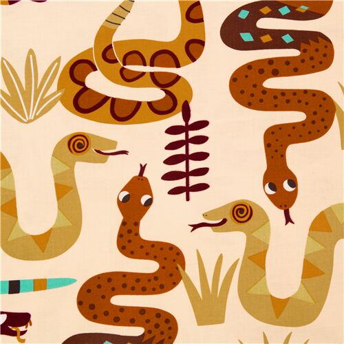 Snakes Rattle Roll Large Flat Graphic Fabric by Alexander Henry