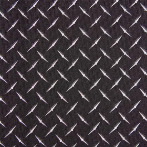 Tela con marcas cruzadas gris acero sobre negro de Quilting Treasures Tela