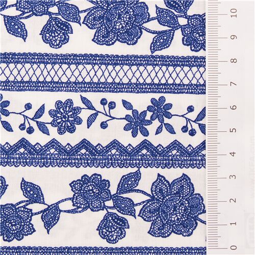 Delicate White Lace on Dark Blue Fabric by Japanese Indie - modeS4u