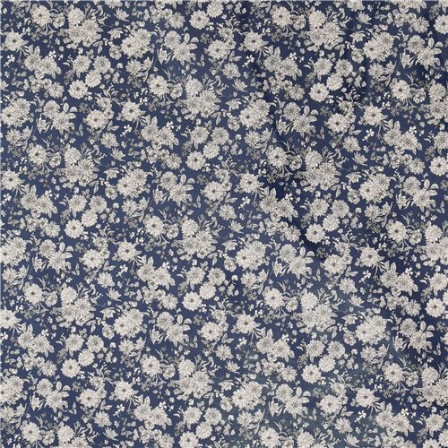 Dark blue Japanese Cosmo laminate fabric white dahlia flower - modeS4u
