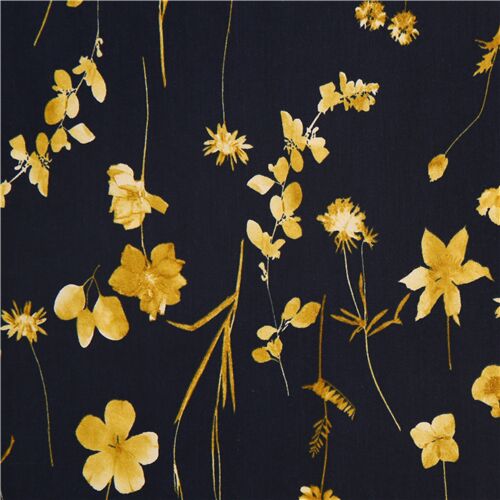 empresario Groseramente Dispuesto Tela sabanera algodón azul oscuro de Japón con flores amarillas - modesS4u