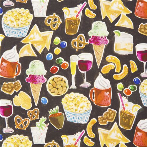 schwarze Baumwolle Snacks Aquarell bunte Popcorn Wein Chips Stoff