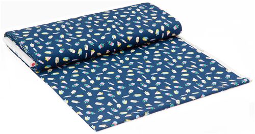Tissu bleu popsicles, sucettes glacées multicolores, motifs