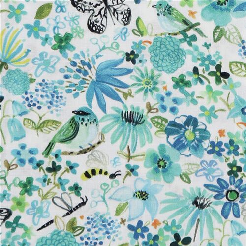Dear Stella butterflies green blue florals cotton fabric - modeS4u