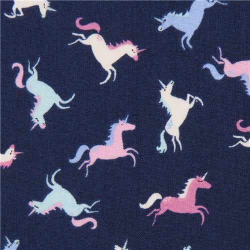 Dear Stella tela de unicornios de colores sobre azul marino Tela