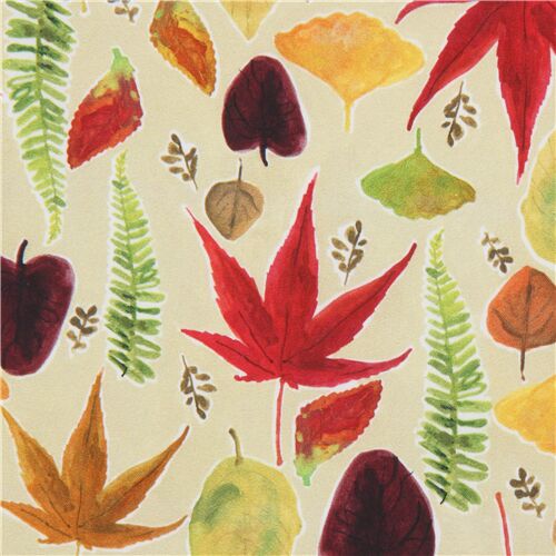 Dear Stella light green fabric with maple and fern leaves - modeS4u