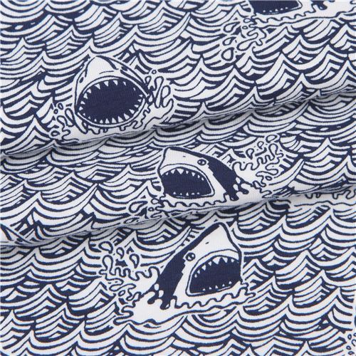 Dear Stella navy blue and white shark knit fabric - modeS4u