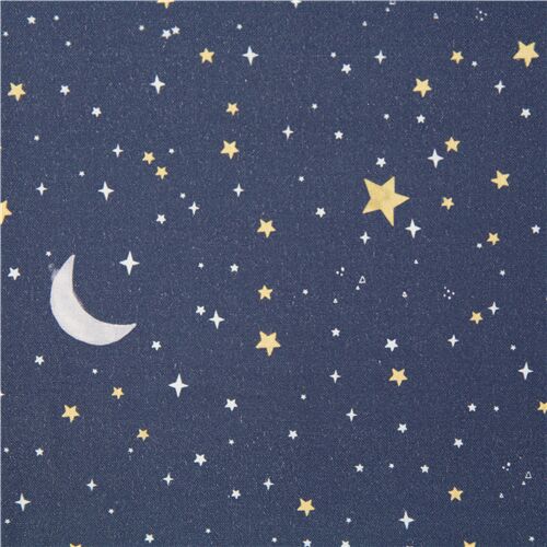 Dear Stella navy blue cotton fabric night sky moon stars dots Fabric by ...