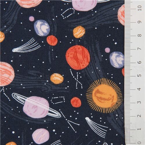 Dear Stella navy blue space fabric with colorful planets - modeS4u