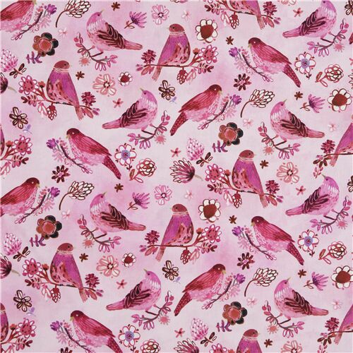 Tree of Life Birds on Branches Flowers Fabric